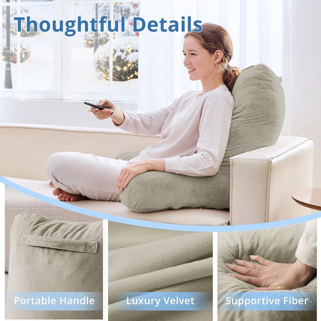 Sasttie 25-inch Reading Pillows for Sitting in Bed Adult, Jumbo Velvet Back Pillow Bed Sitting Up, XL High Back-Rest Support Cushion for…