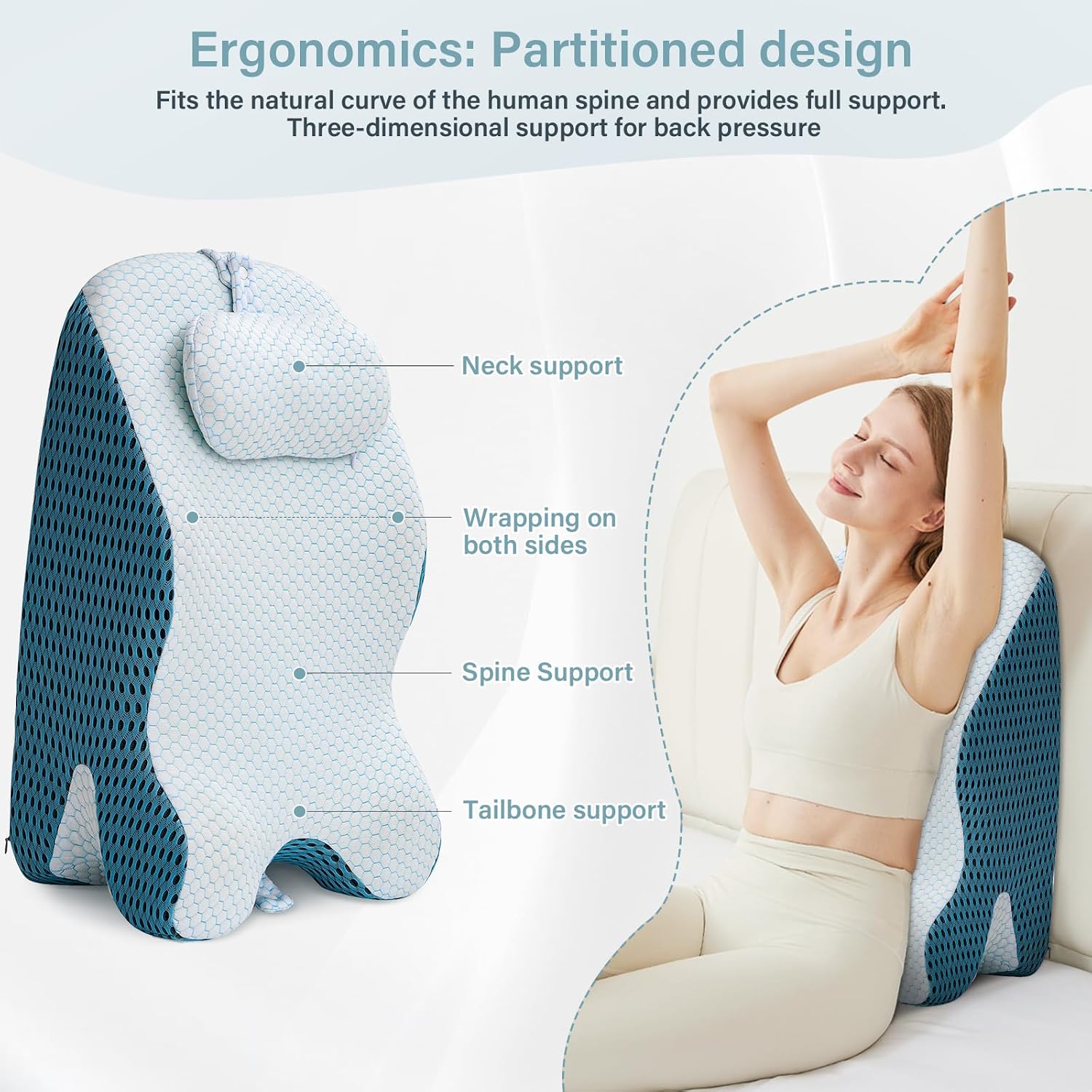 Ergonomic Wedge Pillow, Prone Pillow for Reading in Bed, Reading Pillow Wedge Memory Foam Back Support for Women Under 165 lbs