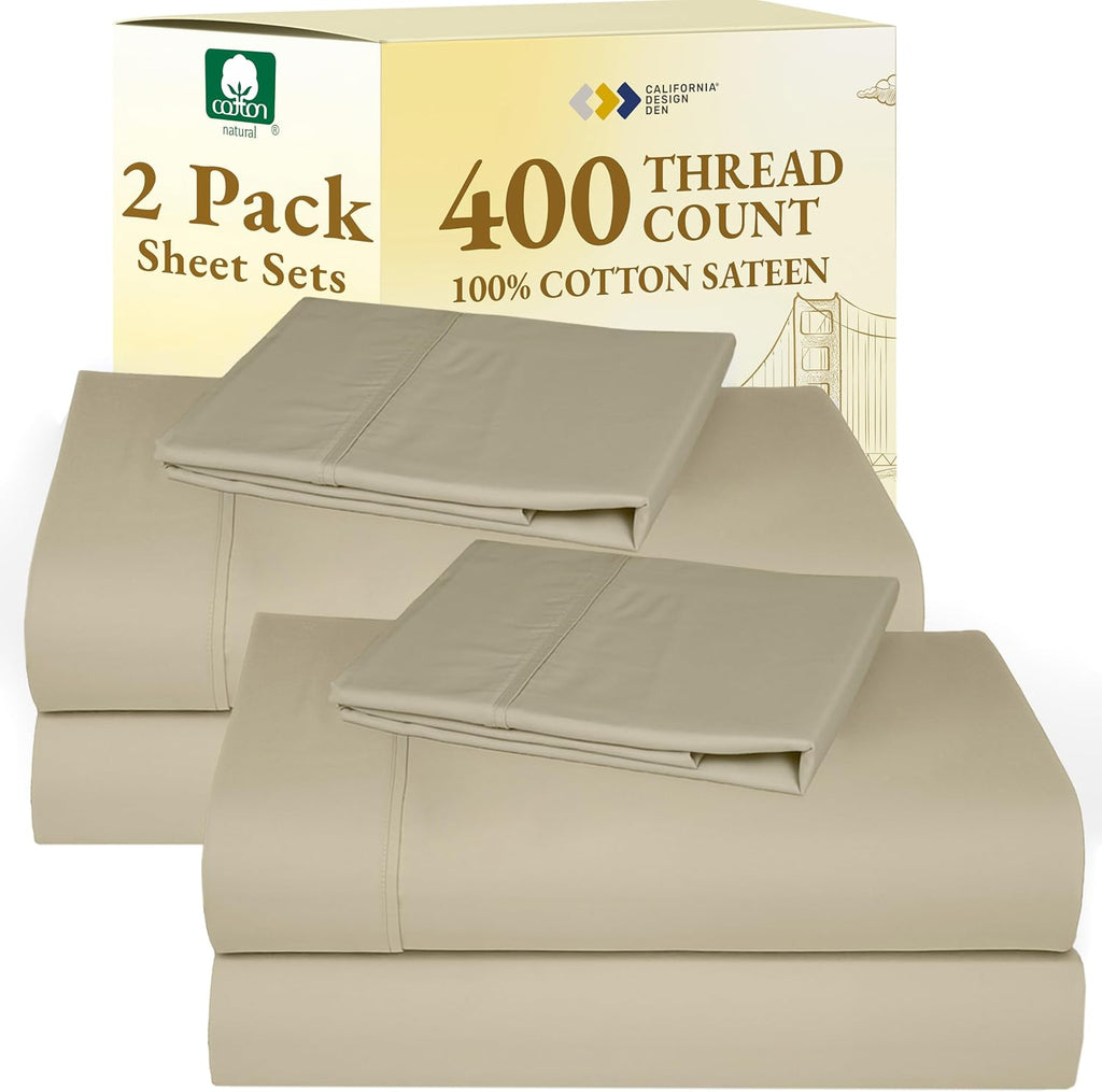 CaliforniaDesignDen California Design Den Pack of 2 Twin Sheet Set - 400 Thread Count, Soft 100% Cotton Sateen, Deep Pocket Twin Sheets, Du…