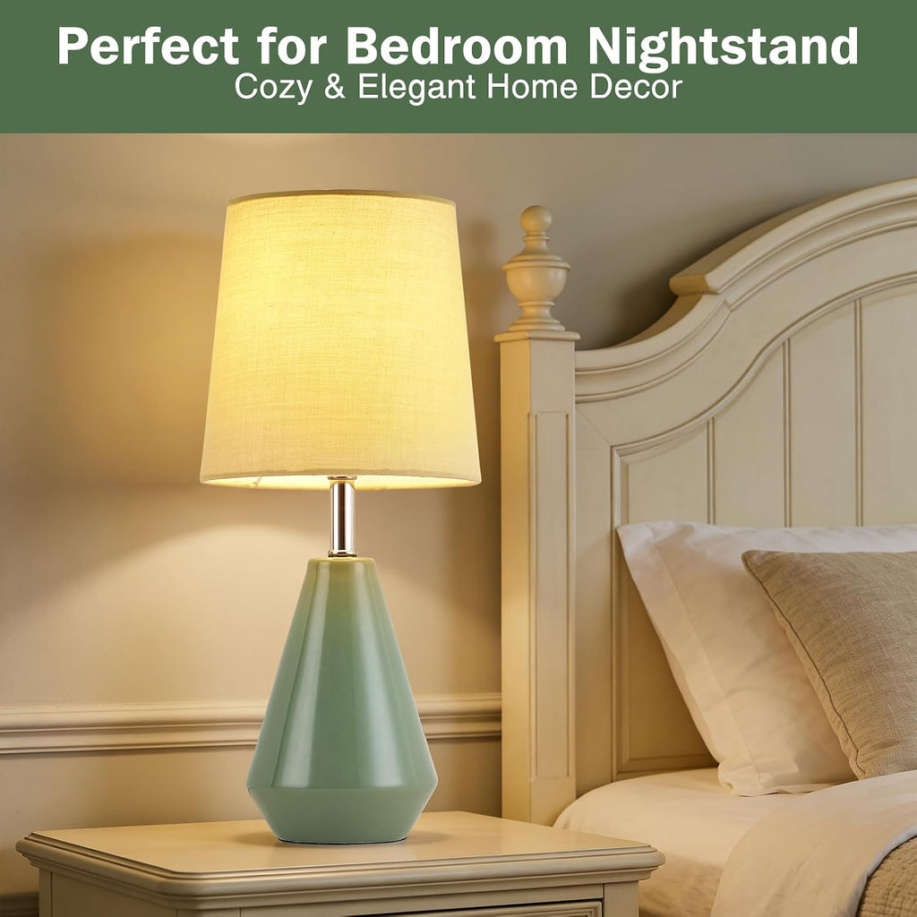 Small Bedside Table Lamp for Bedroom-Reading Desk Lamp Set of 2, with 3 Color Temperatures,15.5" Nightstand Ceramic Lamp with Fabric Shade…