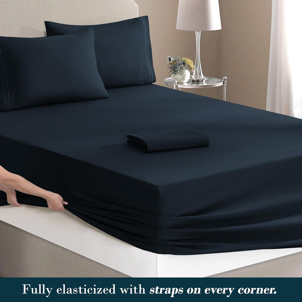 MocassiLuxuryBedding Mocassi Cal King Size 4-Piece Bed Sheet Set - 1800 Hotel Quality Microfiber 18-24 Inches Extra Deep Pocket Fitted Shee…