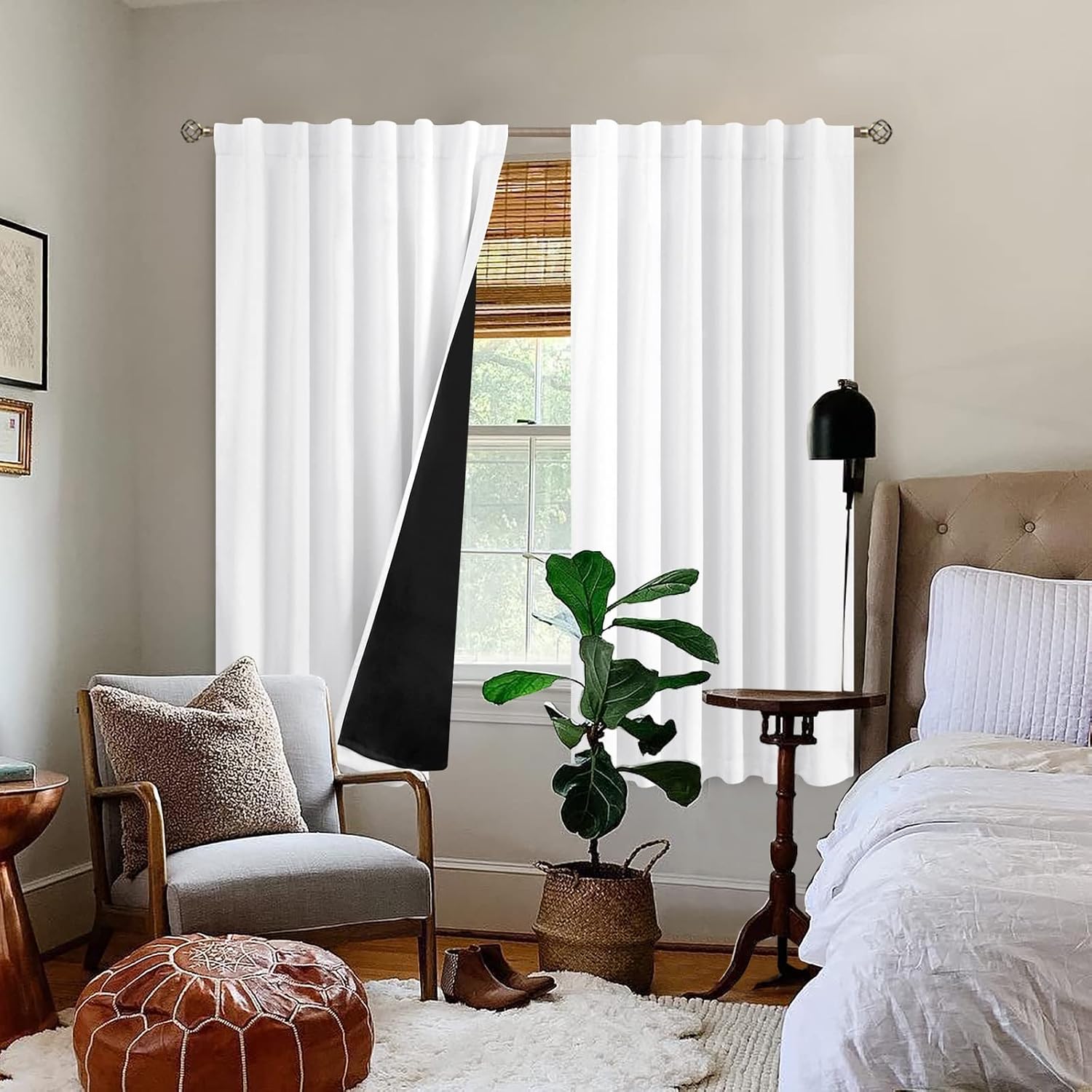BGment Pure White 100% Blackout Curtains 63 Inches Long with Thermal Insulated Liner, Rod Pocket and Back Tab Double Layer Full Room…