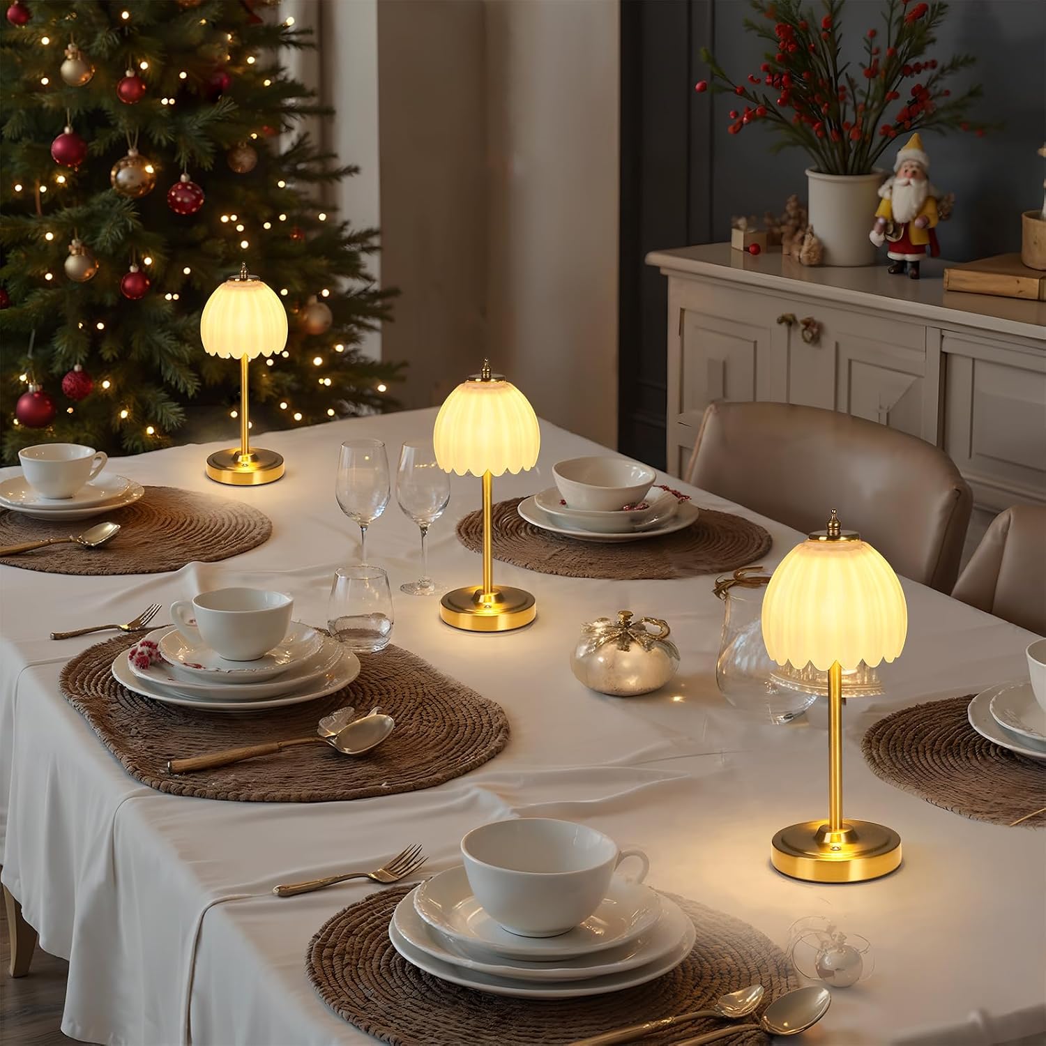 Shenmoyl Set of 2 Tulip Table Lamp with 5000mAh Battery & Touch Control, Cordless Table Lamp with 3 Colors, Dimmable Rechargeable Table…