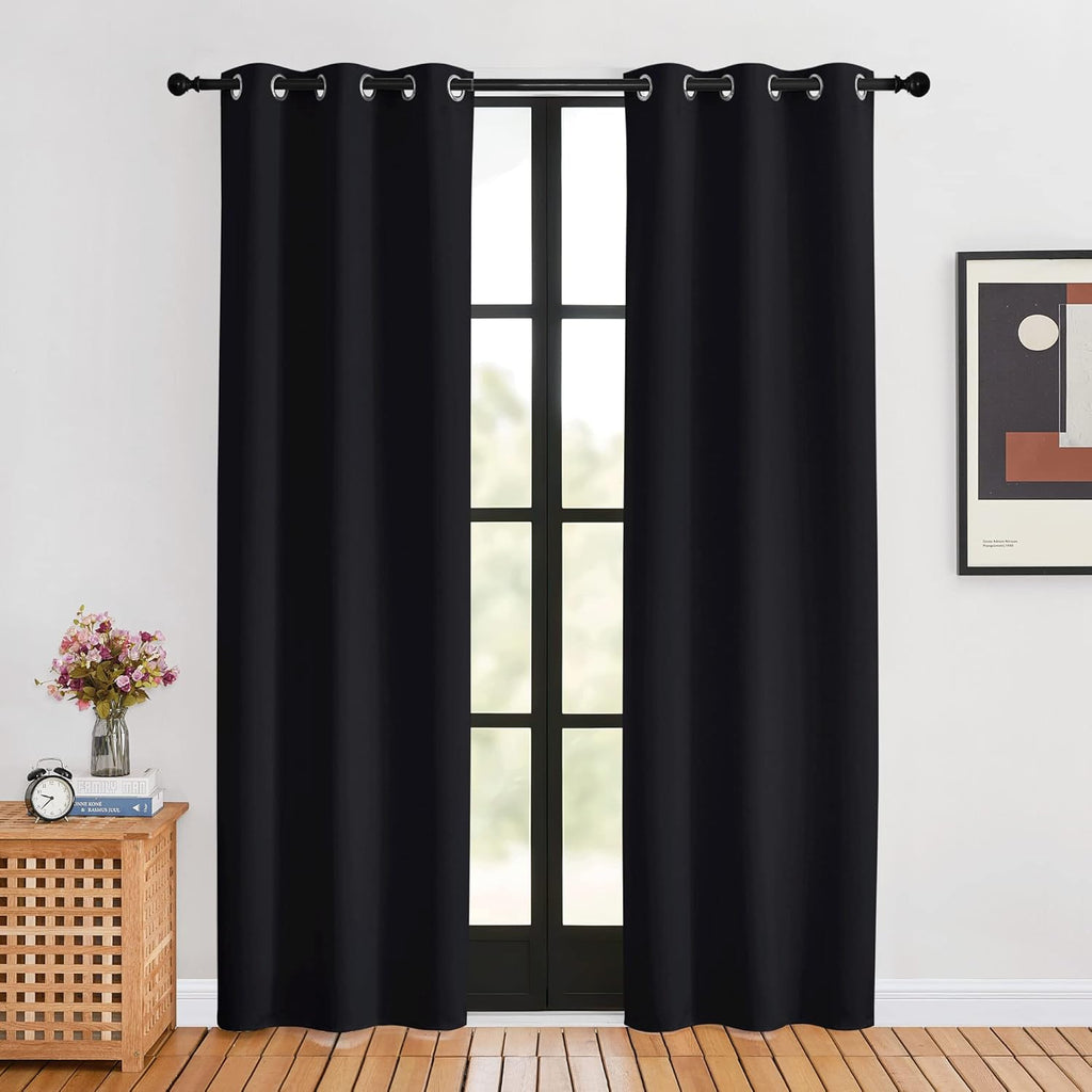 NICETOWN Living Room Curtains 80 inch Length 2 Panels Set, Black, W34, Blackout Thermal Insulated Window Treatment Solid Grommet Room…