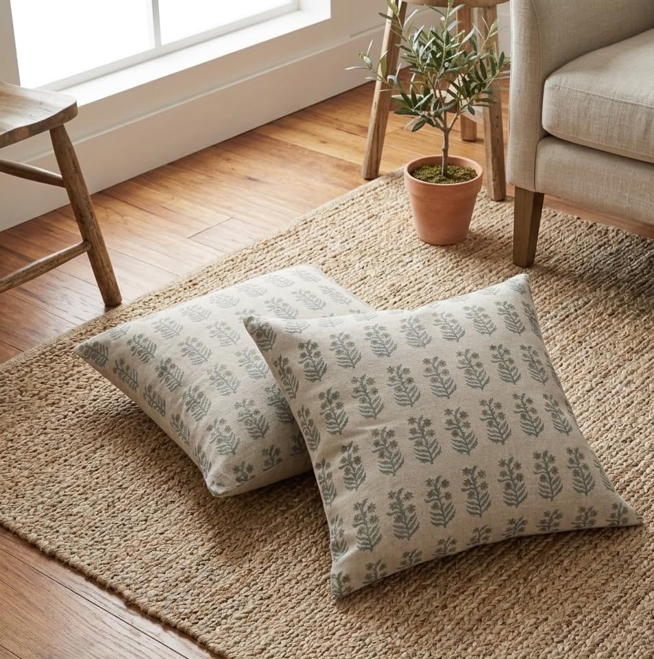 LineandLoop Linen Throw Pillow Covers 20x20 inch Soft Green Spring Decorative Pillow Covers for Living Room, Bedroom 2 inches Cotton Green