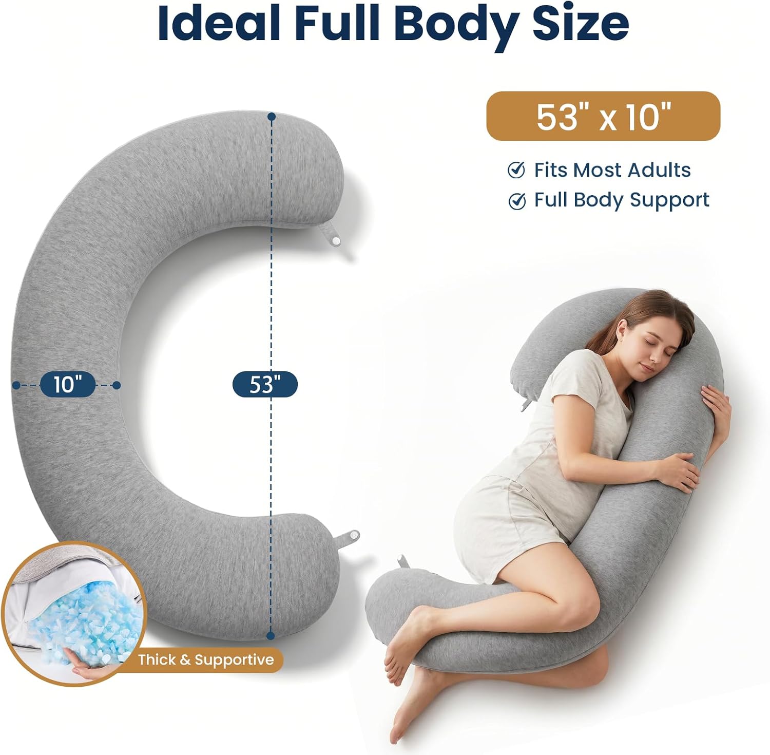 TranquilRelax TranquilRelax C Shaped Body Pillow for Side Sleepers, Memory Foam Long Pillow for Leg, Hip & Back Support, Soft Washab…