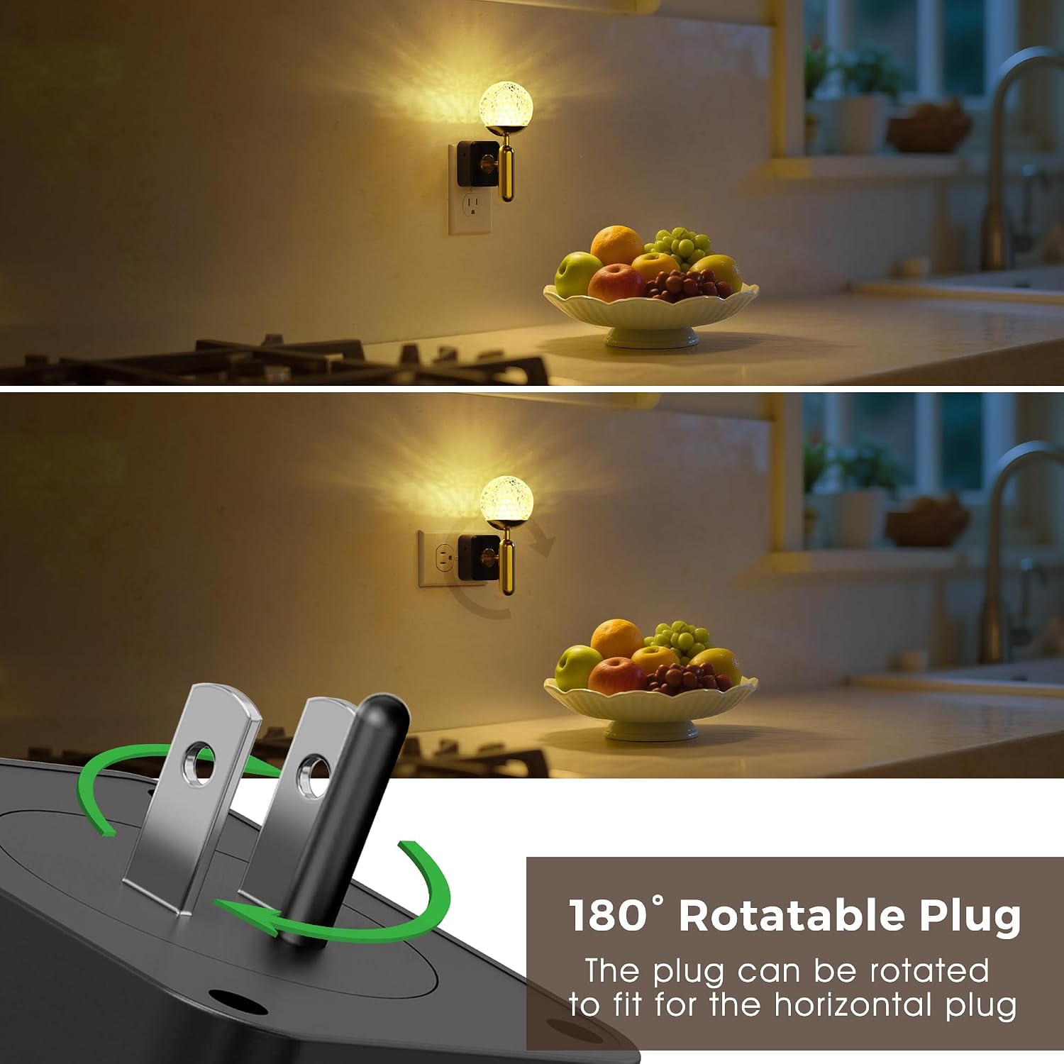 L LOHAS LED Night Lights Plug into Wall, Color Changing Night Light with Rotatable Plug, Crystal Ball Metal Rod, Dusk to Dawn Sensor…
