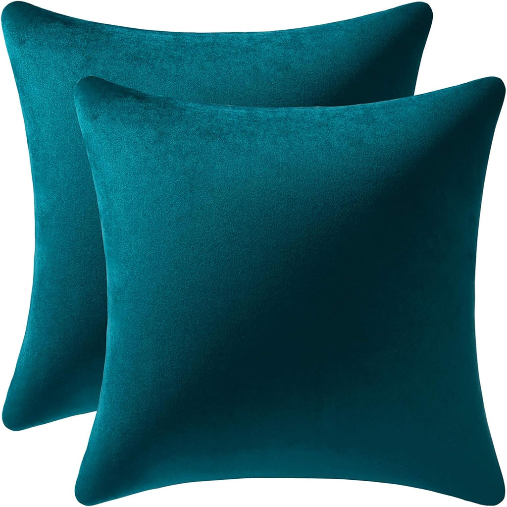 Dezene Throw Pillow Covers 18x18 Teal: Pack of 2 Cozy Soft Velvet Square Modern Luxury Decorative Throw Pillow Cases for Sofa Couch Living…