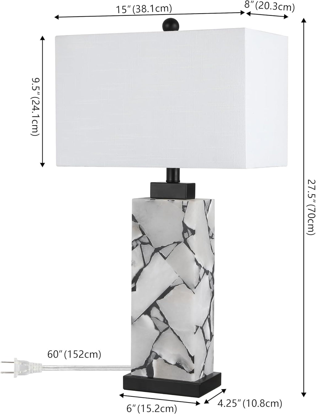 Jonathany JONATHAN Y 27.5" Black White Alabaster Rectangular Table Lamp with Night Light Contemporary Coastal Bedside Lamp for Bedroom with…