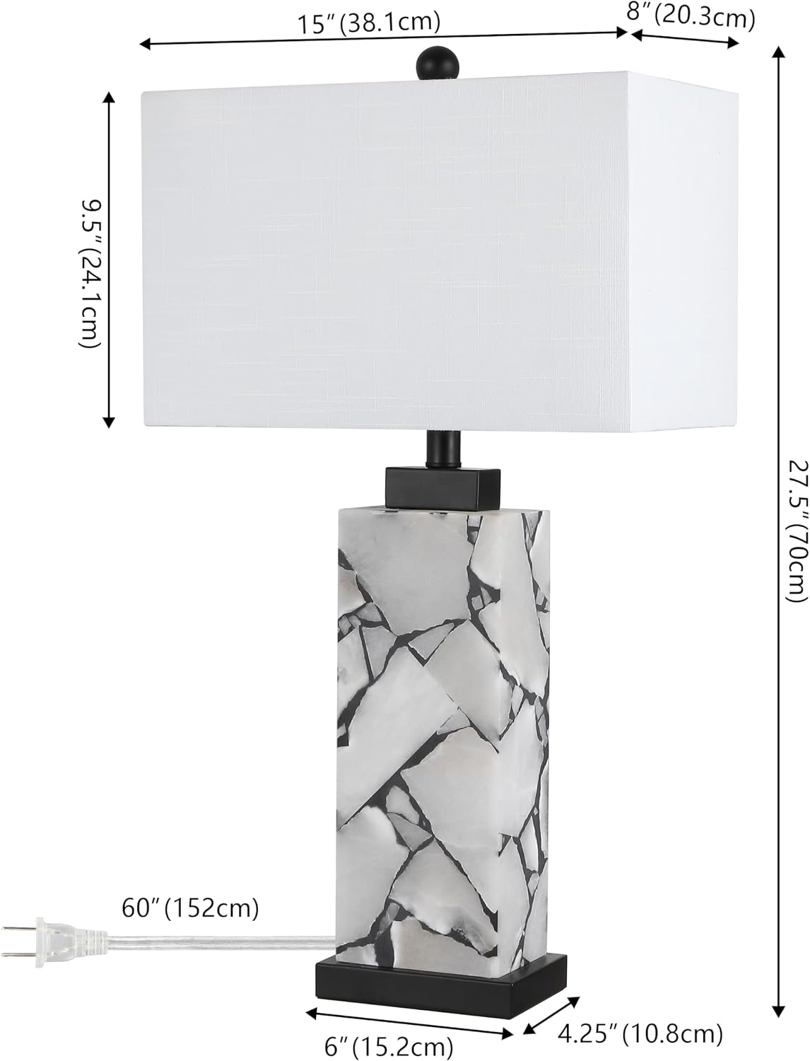 Jonathany JONATHAN Y 27.5" Black White Alabaster Rectangular Table Lamp with Night Light Contemporary Coastal Bedside Lamp for Bedroom with…