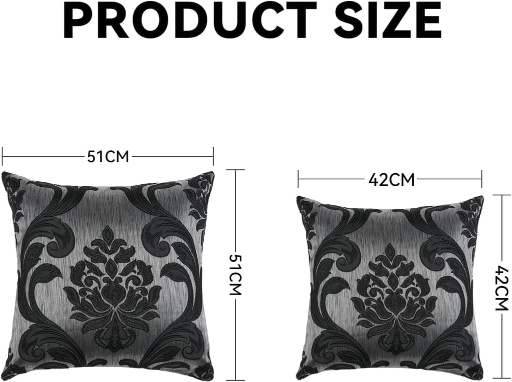 Napearl Throw Pillow Covers-Set of 2 with Black Silver Damask Jacquard Patterns, Gothic Decorative Pillowcase for Couch, Sofa, Bed, Attract…