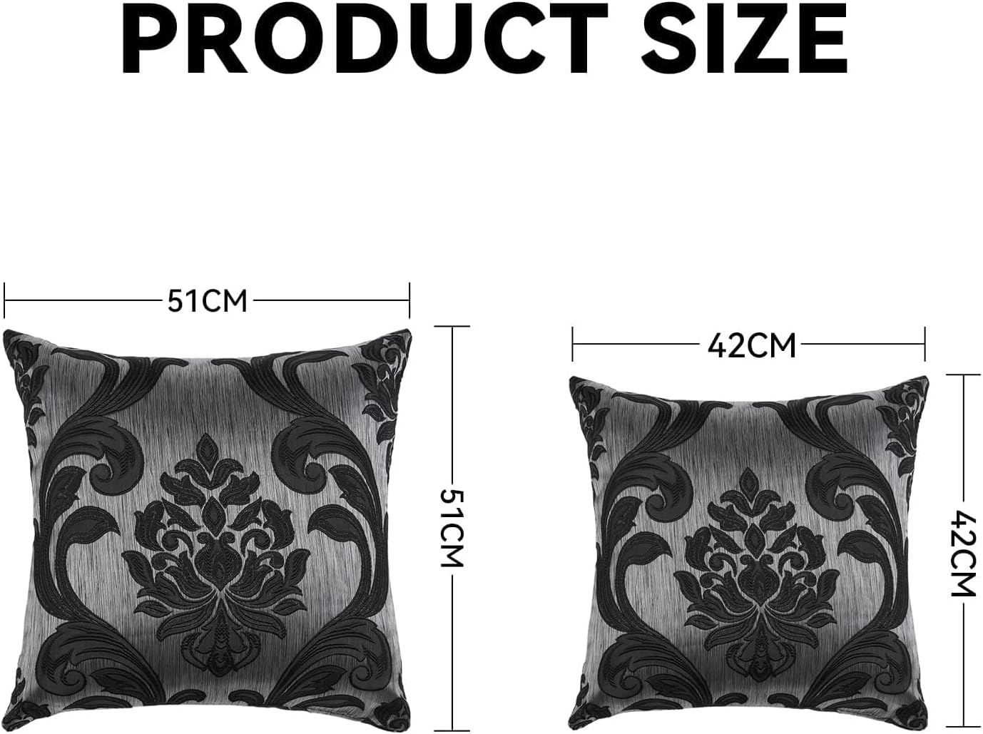 Napearl Throw Pillow Covers-Set of 2 with Black Silver Damask Jacquard Patterns, Gothic Decorative Pillowcase for Couch, Sofa, Bed, Attract…