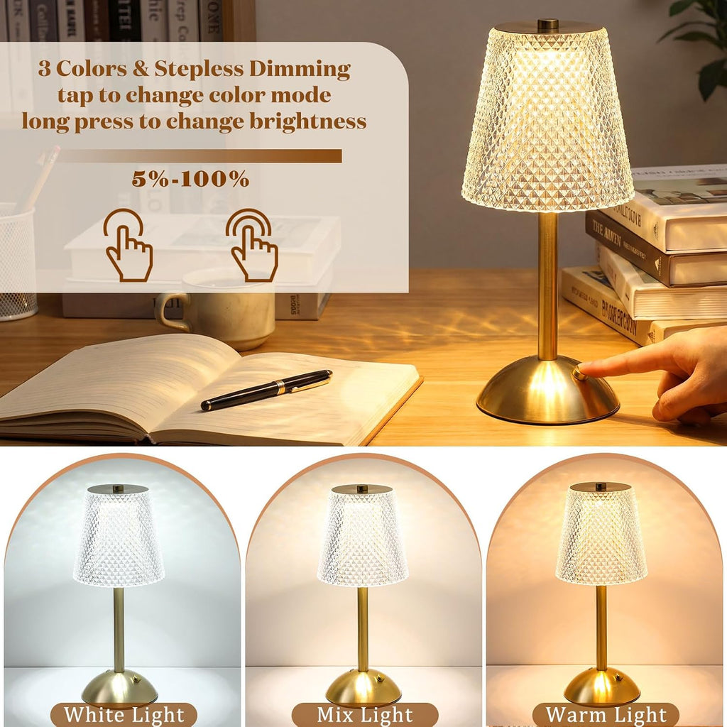 Liliful 2 Pcs Cordless Table Lamp Rechargeable Touch LED Small Gold Portable Battery Operated USB-c Desk Lamp 3 Color Dimmable for…