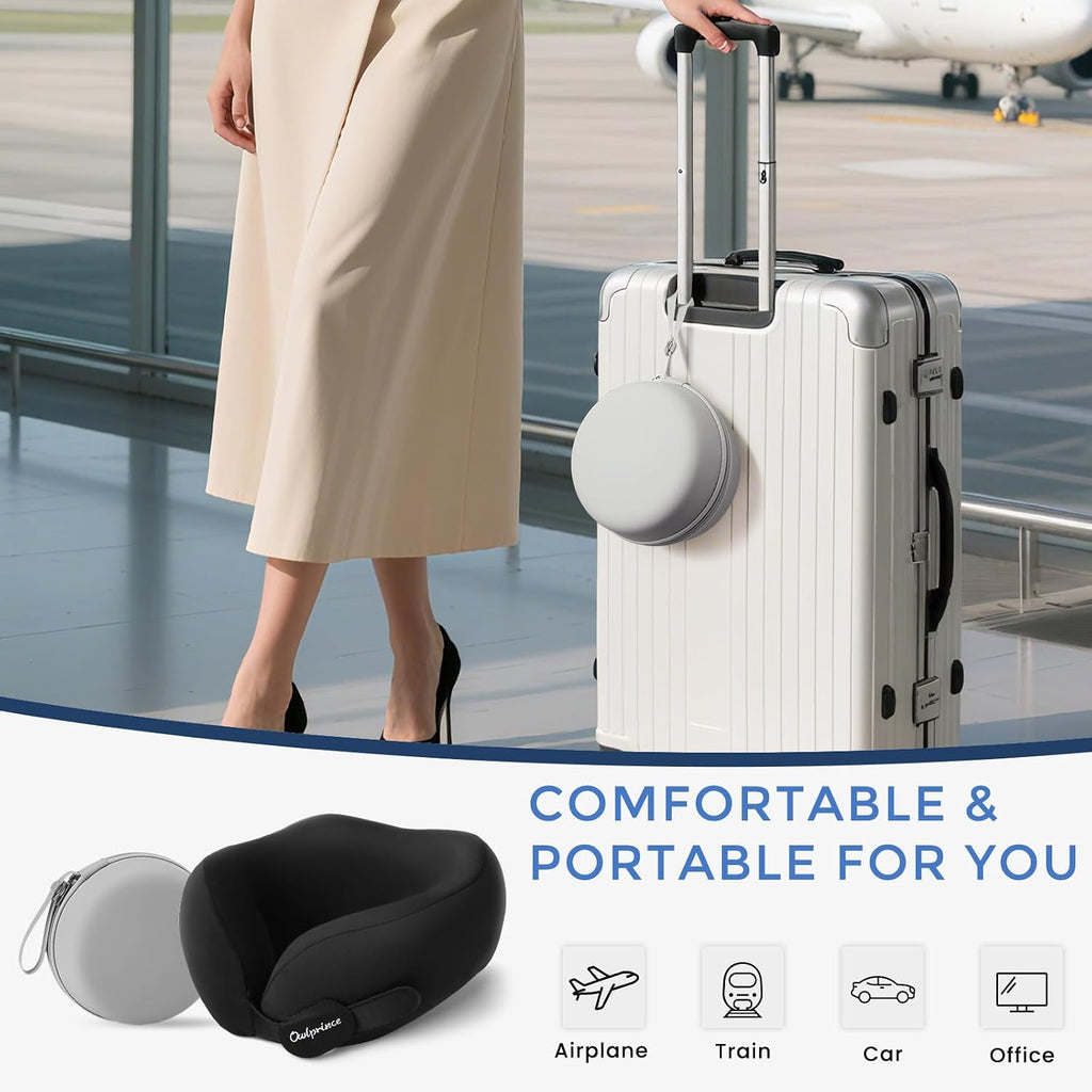 Travel Neck Pillow for Airplane, Neck Travel Pillow, Upgraded Soft 100% Pure Memory Foam - Lightweight and Stowable - Ergonomic Design…