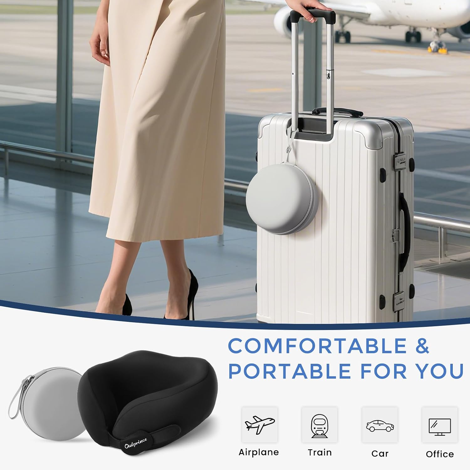 Travel Neck Pillow for Airplane, Neck Travel Pillow, Upgraded Soft 100% Pure Memory Foam - Lightweight and Stowable - Ergonomic Design…