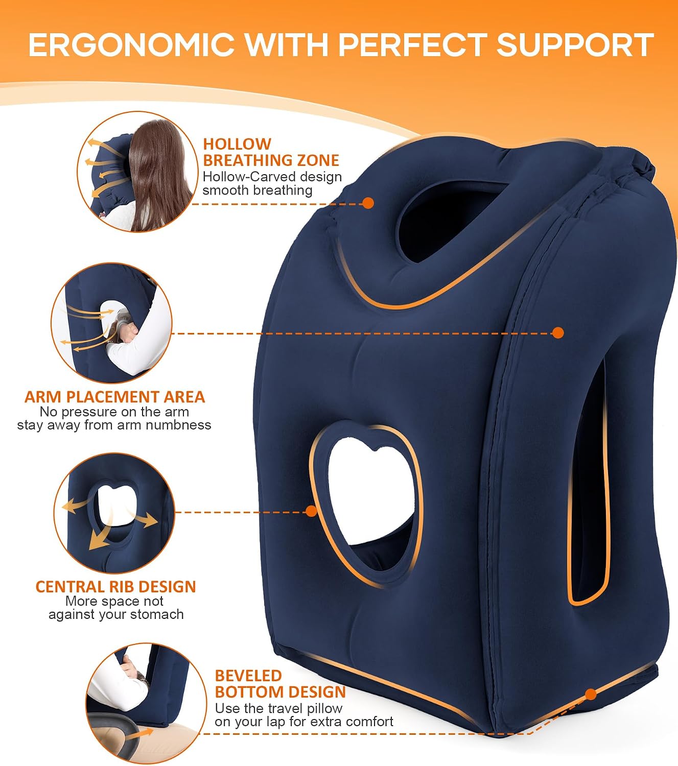 Sunany Travel Pillow, Upgraded Plane Pillow for Long Flights, Inflatable Neck Pillow Used for Airplanes, Cars, Buses, Trains, Office Napping…