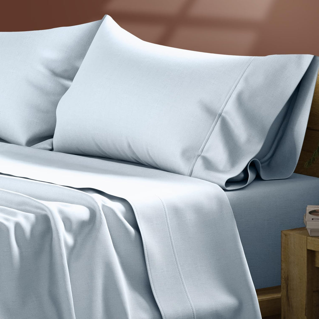 TEXAS LINEN CO. Egyptian Cotton California King Sheet Sets – 300 Series Cal King Cotton Sheet Set (4 PC, Light Blue), Soft, Cooling, 16"…