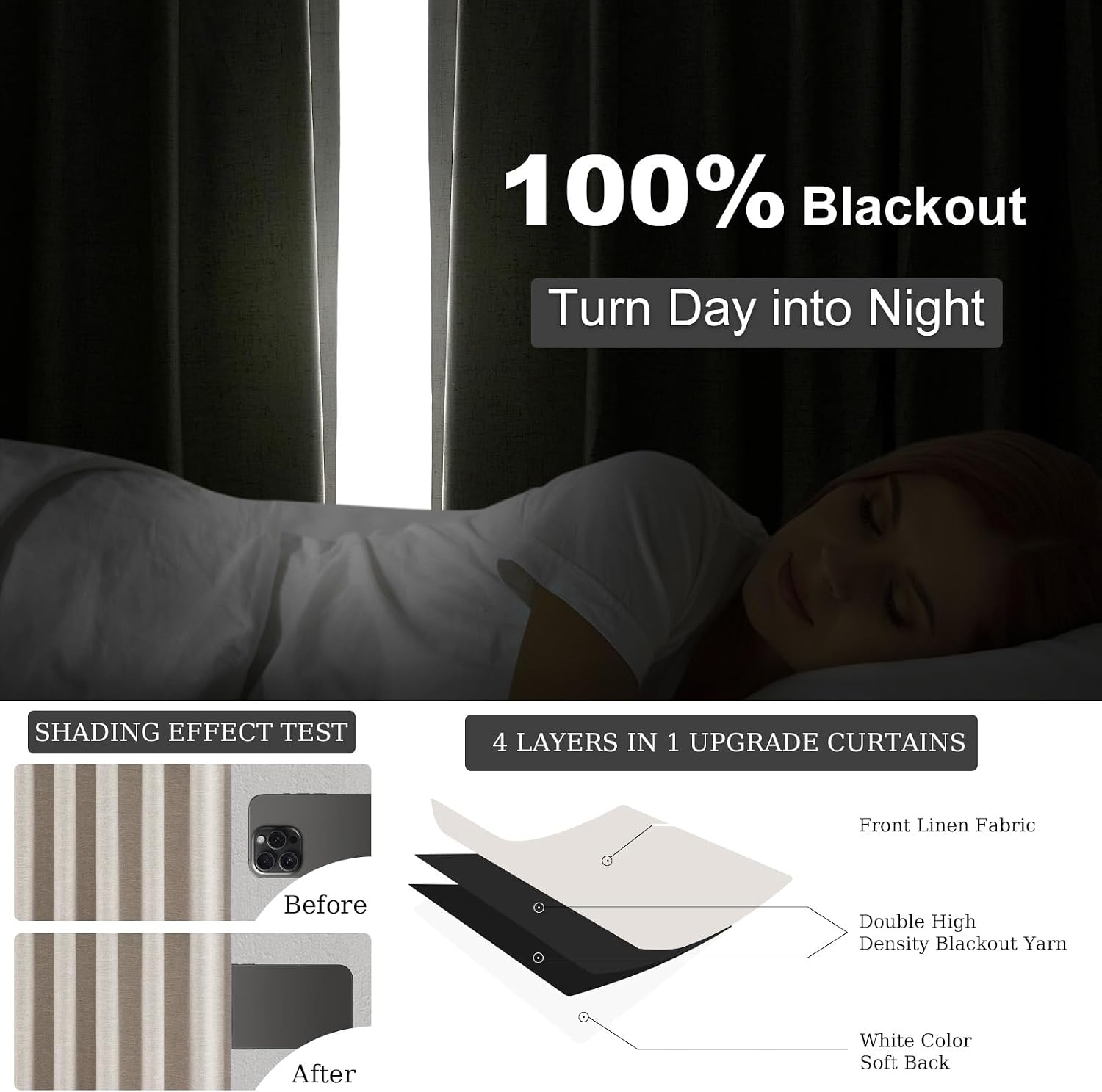 Topfinel Black Out Rustic 96 Inch Long Linen Curtains 2 Panel Set, Modern Farmhouse Greige Grey Curtains for Living Room, Room Darkening Ta…