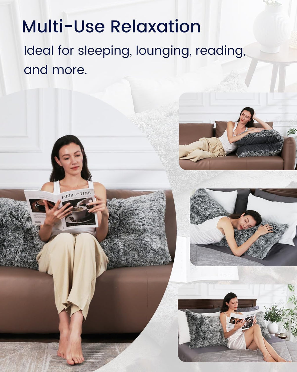Zonli Fluffy Body Pillow, Full Body Pillows for Adults, Long Pillow for Sleeping with Removable Cover and Adjustable Filling for Side Sleep…