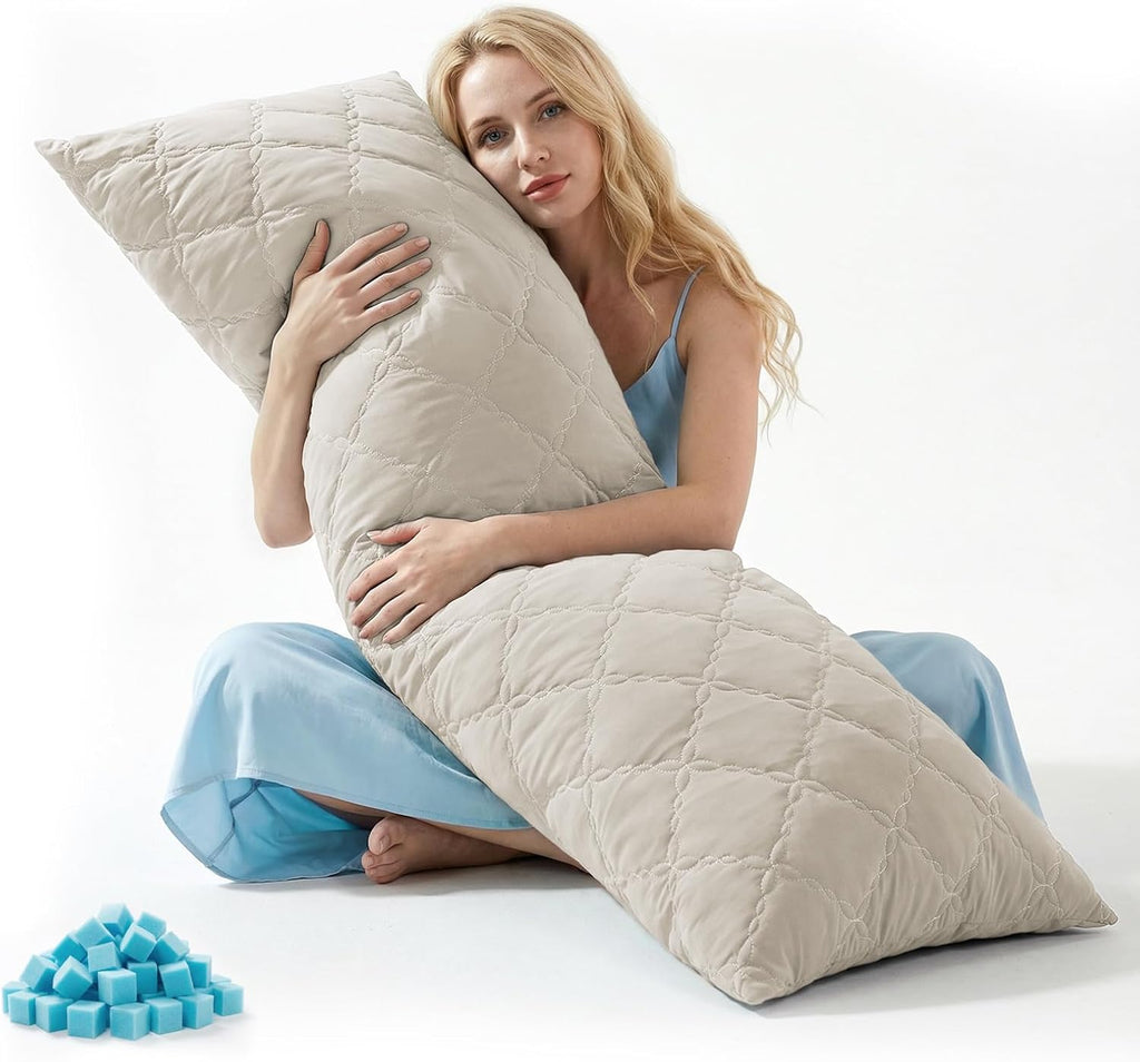 Bedelite Cooling Body Pillow for Adults, Creative Ultra Soft Cool-Touch Quilted Nylon-Spandex Body Pillow Cover, Adjustable Memory Foam Lon…