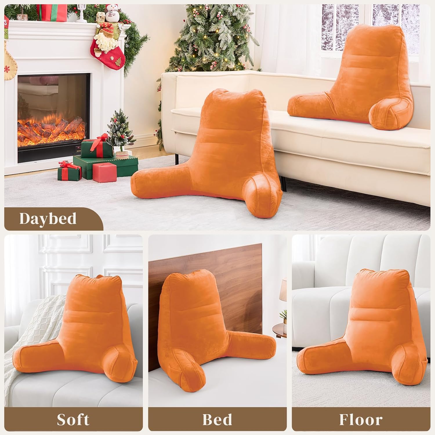 Sasttie Reading Pillow, Pillows for Reading or Relaxing – Ergonomic Support for Head, Neck, Back, and Lumbar, 21-Inch, Orange