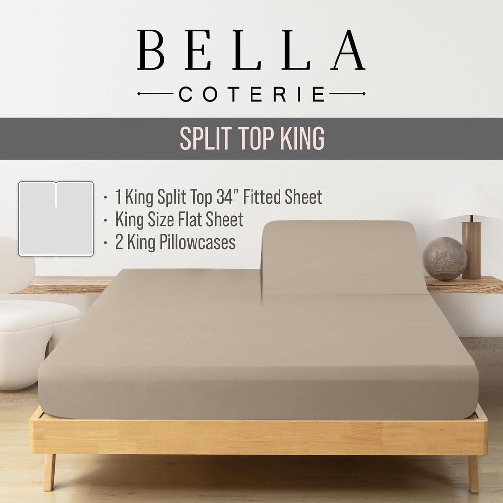 Bella Coterie Luxury Bamboo Viscose 34” Split Top King Size Sheet Set | 1 Fitted Sheet for Sleep Number & Adjustable Beds | 100%…