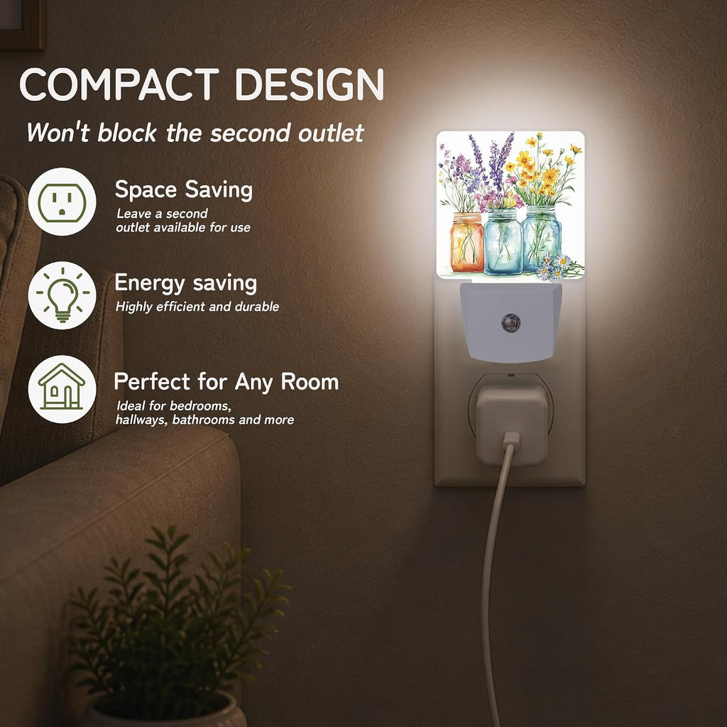 Night Light, Mason Jar Wildflowers Night Lights Plug into Wall for Bedroom Bathroom Hallway Kitchen, Dusk to Dawn Sensor Decorative Gift…