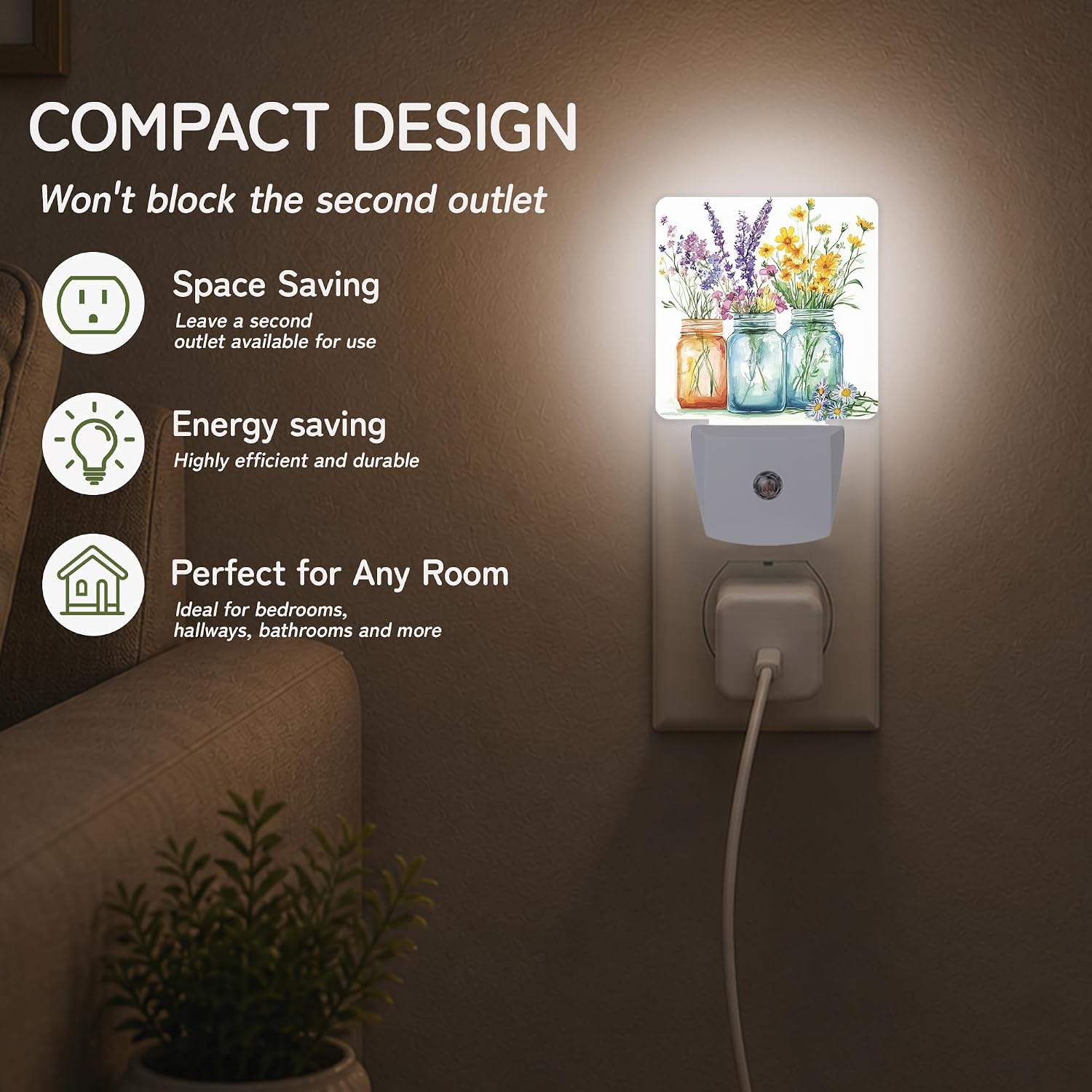 Night Light, Mason Jar Wildflowers Night Lights Plug into Wall for Bedroom Bathroom Hallway Kitchen, Dusk to Dawn Sensor Decorative Gift…