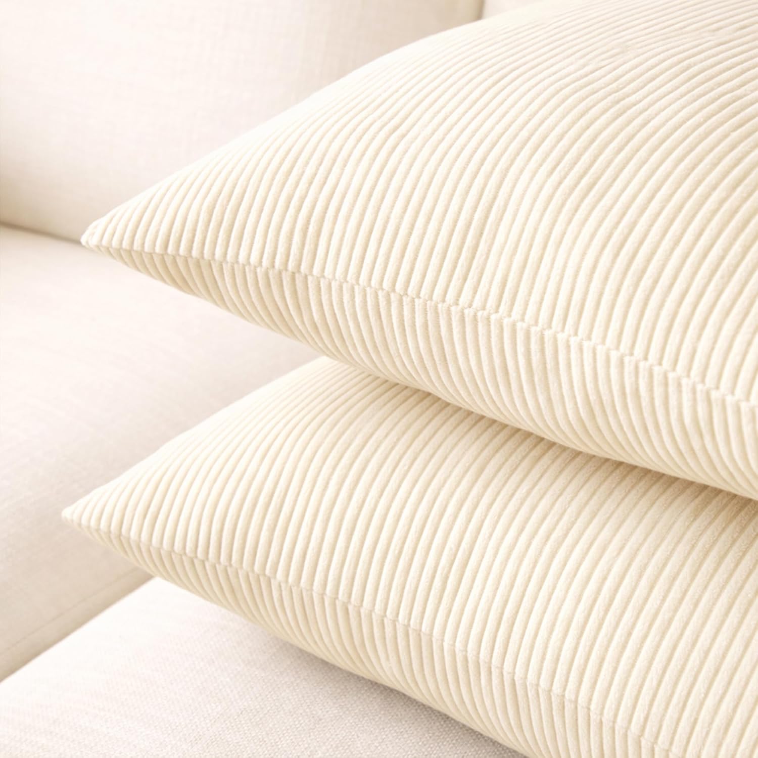 EncasaXO Encasa XO Corduroy Throw Pillows Covers 20"x20", Set of 2 Soft Textured Striped Boho Pillow Covers | Decorative and Cozy Cushion C…