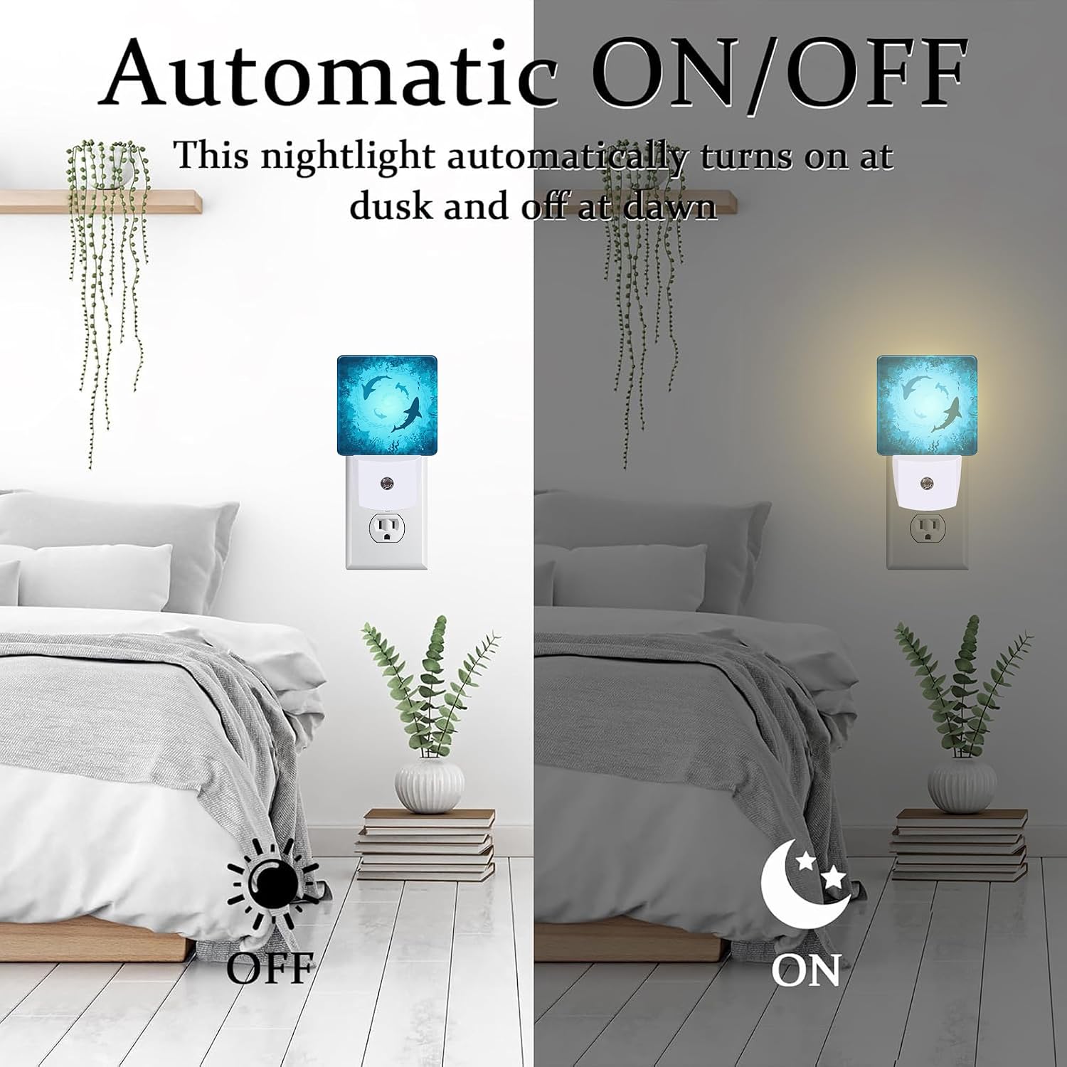 Blue Sharks and Corals Underwater World Fish Marine Lifes Dusk to Dawn Night Light Plug in, 0.5w Energy Saving Sleep Friendly NightLight…