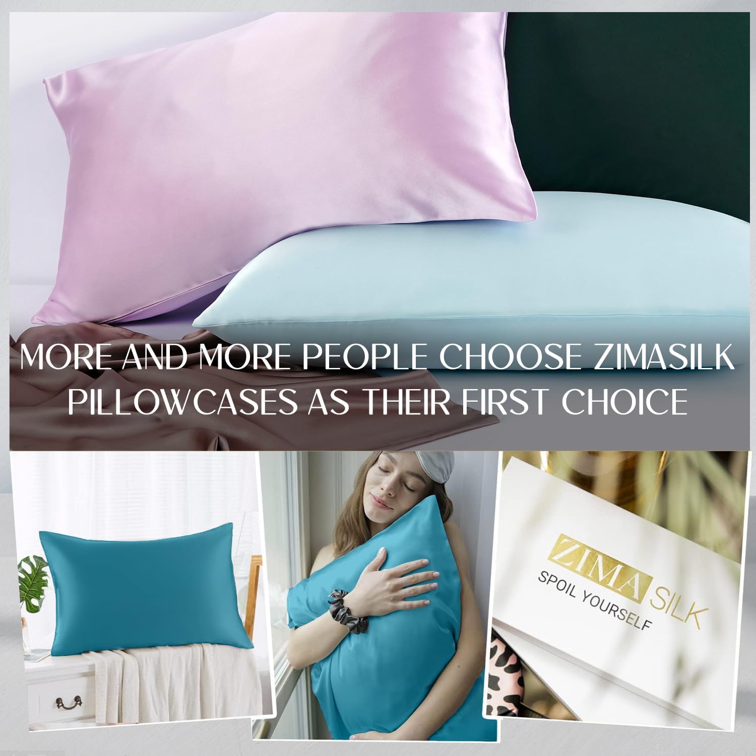 Zimasilk 100% Pure Mulberry Silk Pillowcase for Hair and Skin everyday comfort, Soft and Smooth, Both Sides Grade 6A Silk,600 Thread…