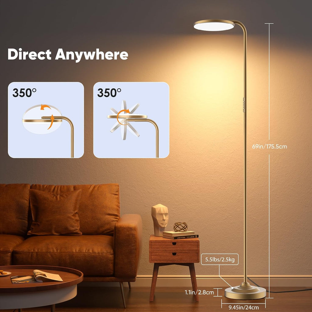 SIBRILLE 36W LED Floor Lamp, Super Bright Standing Lamp, Modern Stepless Dimmable Torchiere Tall Lamp with Remote Control, 350°Rotating…