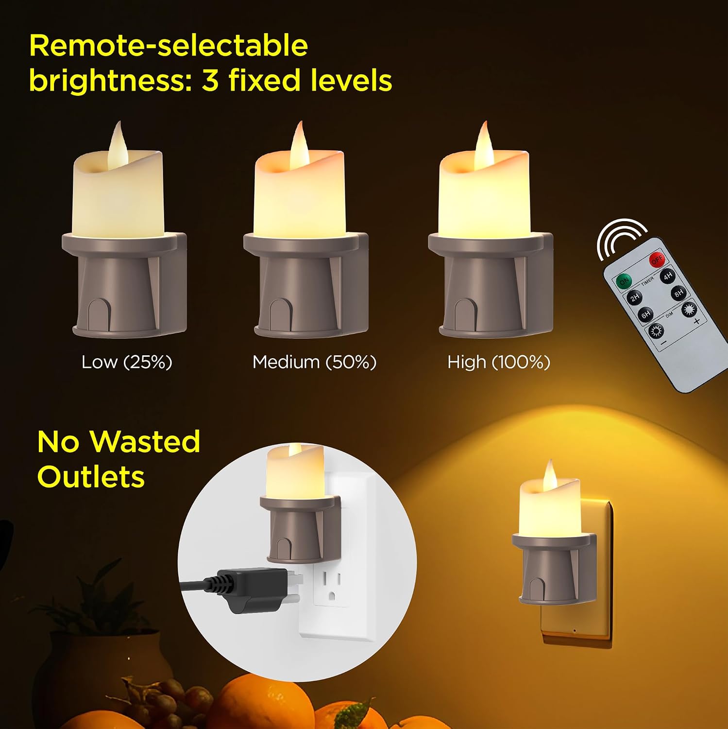 2-in-1 Plug in Night Light (1 Pack) - Dual Mode: Auto Sensor & Remote Timer - Boho Neutral Beige Candle Nightlight for Nursery, Bedroom…