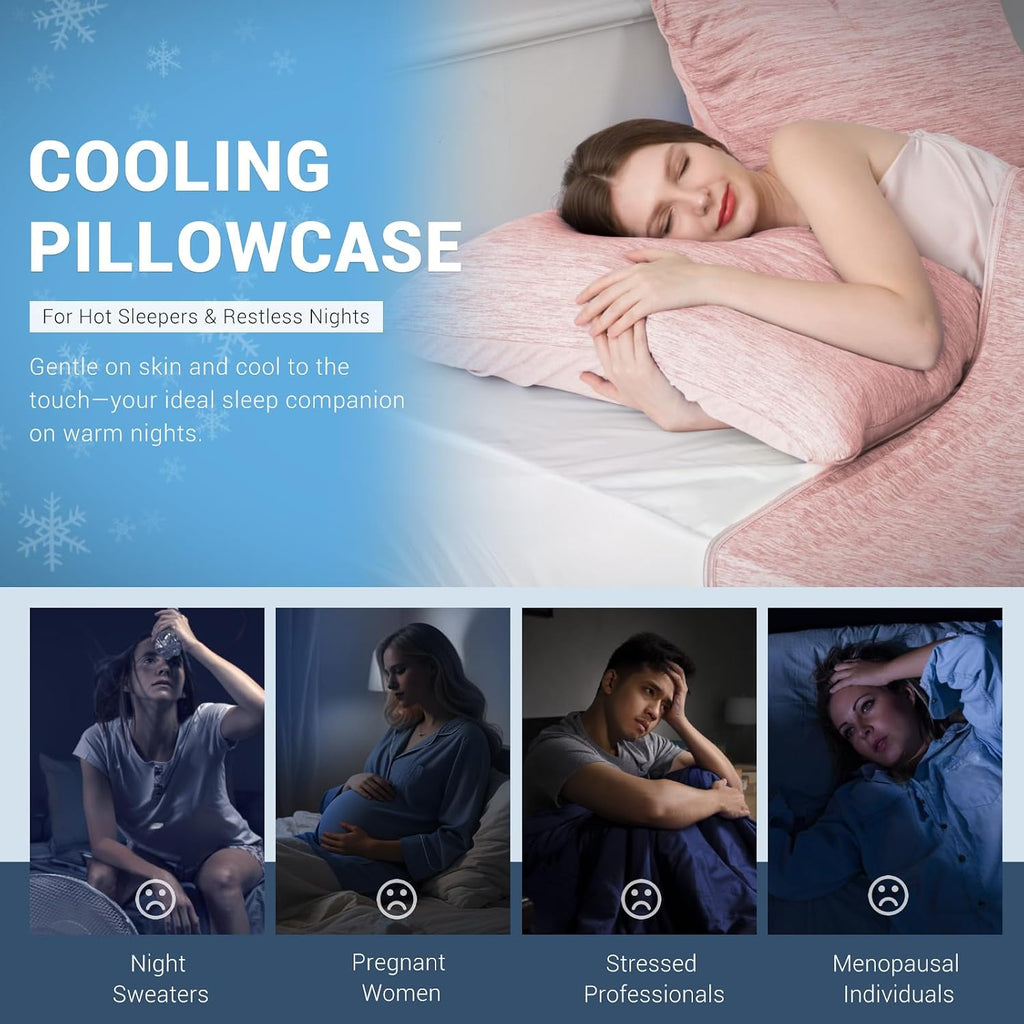 Elegear Cooling Pillow Cases for Hot Sleepers, Japanese Q-Max 0.5 Cooling Pillowcases, Both Sides(Cooling/Cotton), Breathable Soft Pillowca…