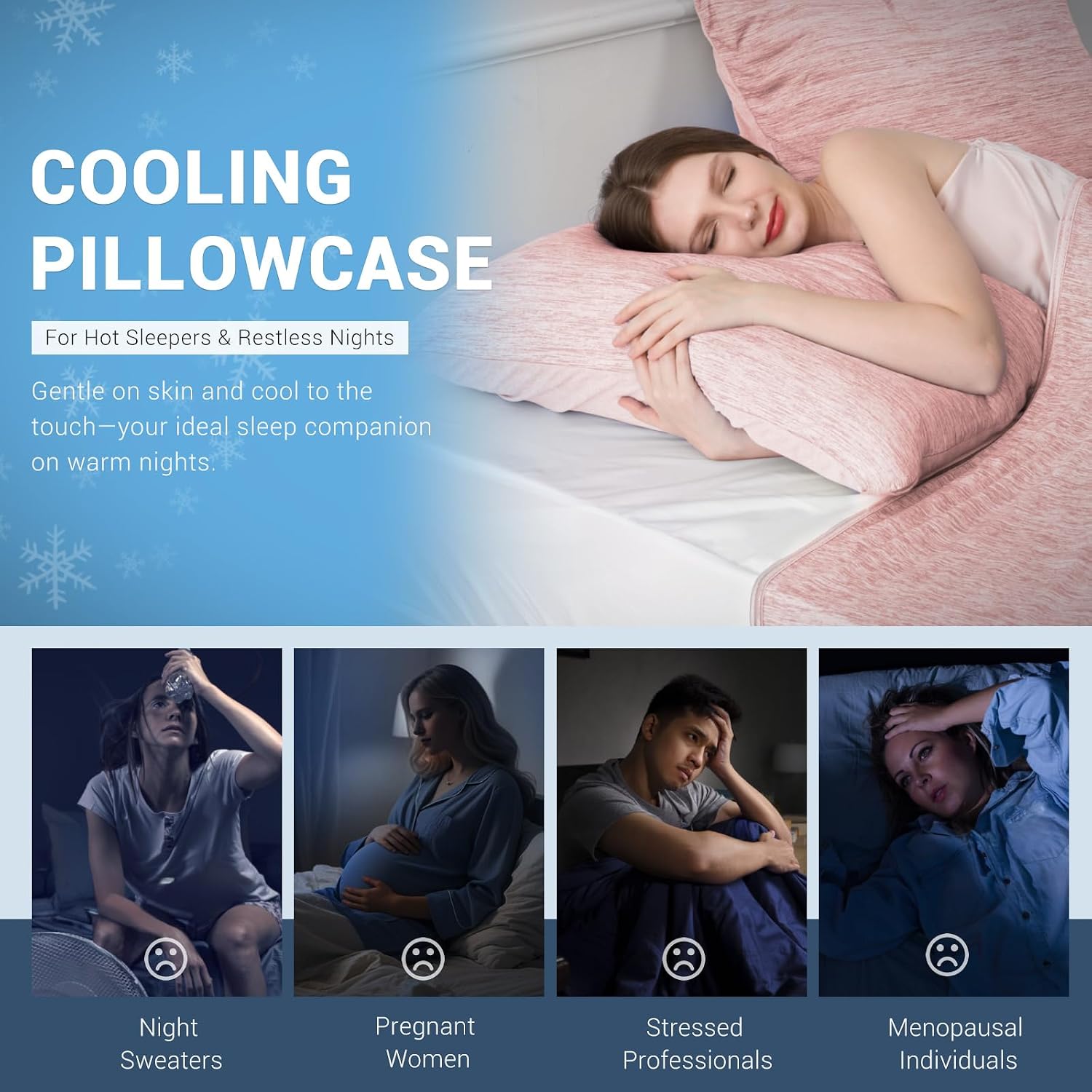 Elegear Cooling Pillow Cases for Hot Sleepers, Japanese Q-Max 0.5 Cooling Pillowcases, Both Sides(Cooling/Cotton), Breathable Soft Pillowca…