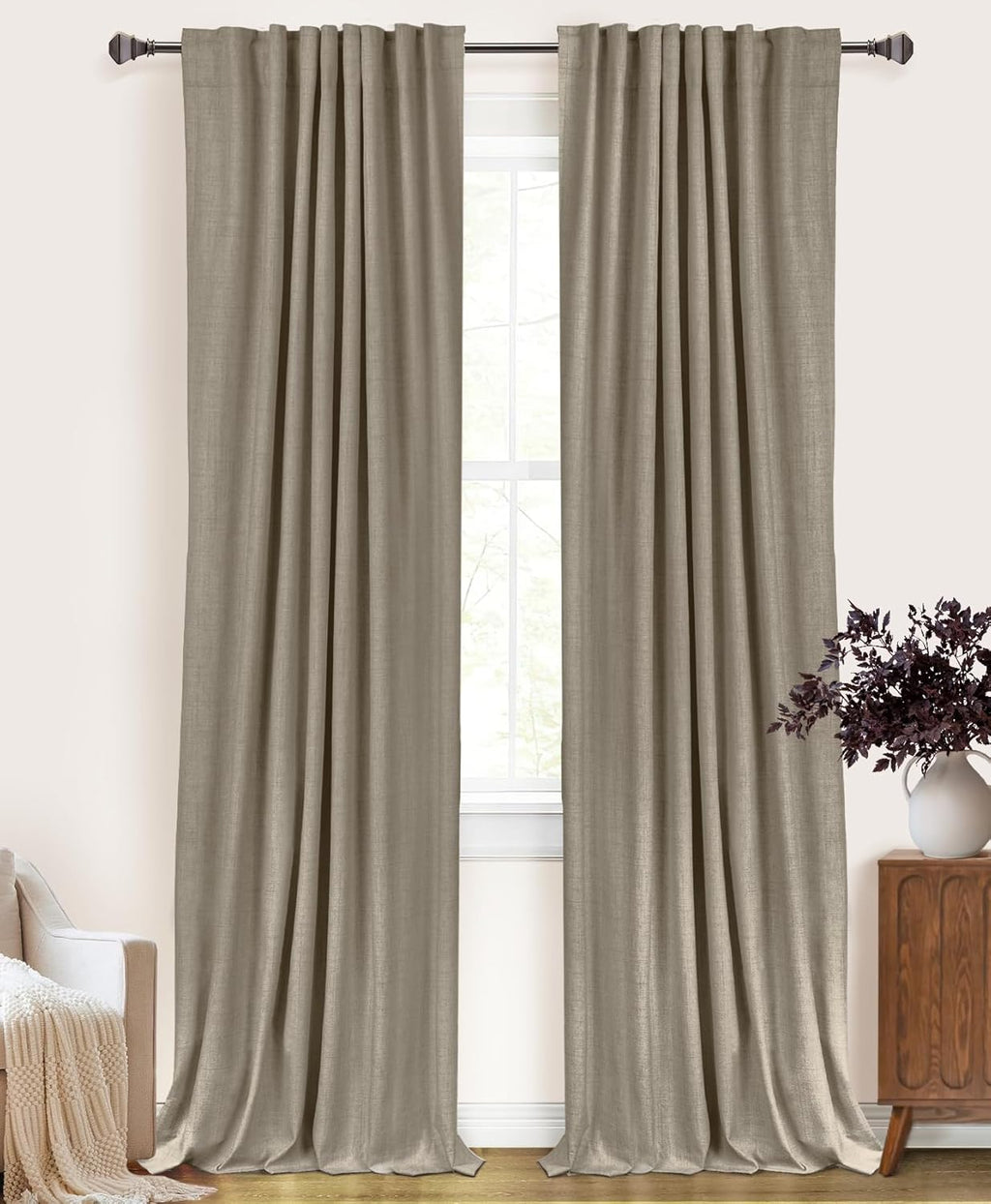 100BlackoutShield 100% Blackout Shield Linen Blackout Curtains for Bedroom 84 Inches Long, Back Tab/Rod Pocket Living Room Drapes, Thermal…