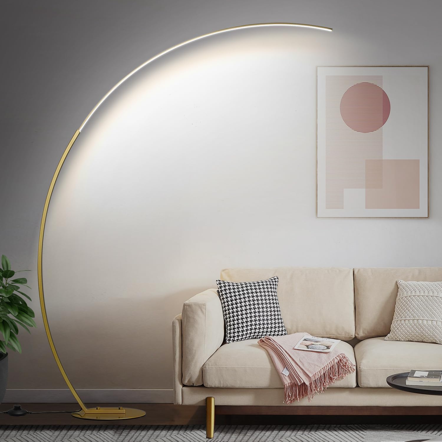 Dimmable LED Floor Lamp with 3 Color Temperatures, Ultra Bright 2000LM Gold Arc Floor Lamp, Modern Standing Tall Lamp with Remote Control…