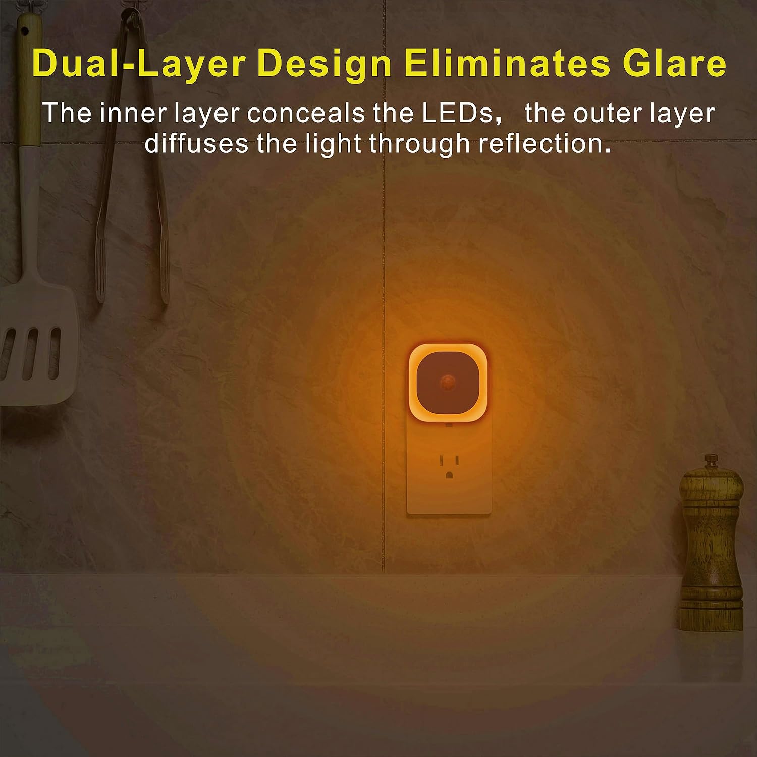 YUNLEX 2 Pack Plug in Amber Night Light with Motion Sensor & Dusk to Dawn Sensor, 3 Sensor Modes, Dimmable Night Lights Plug into Wall…
