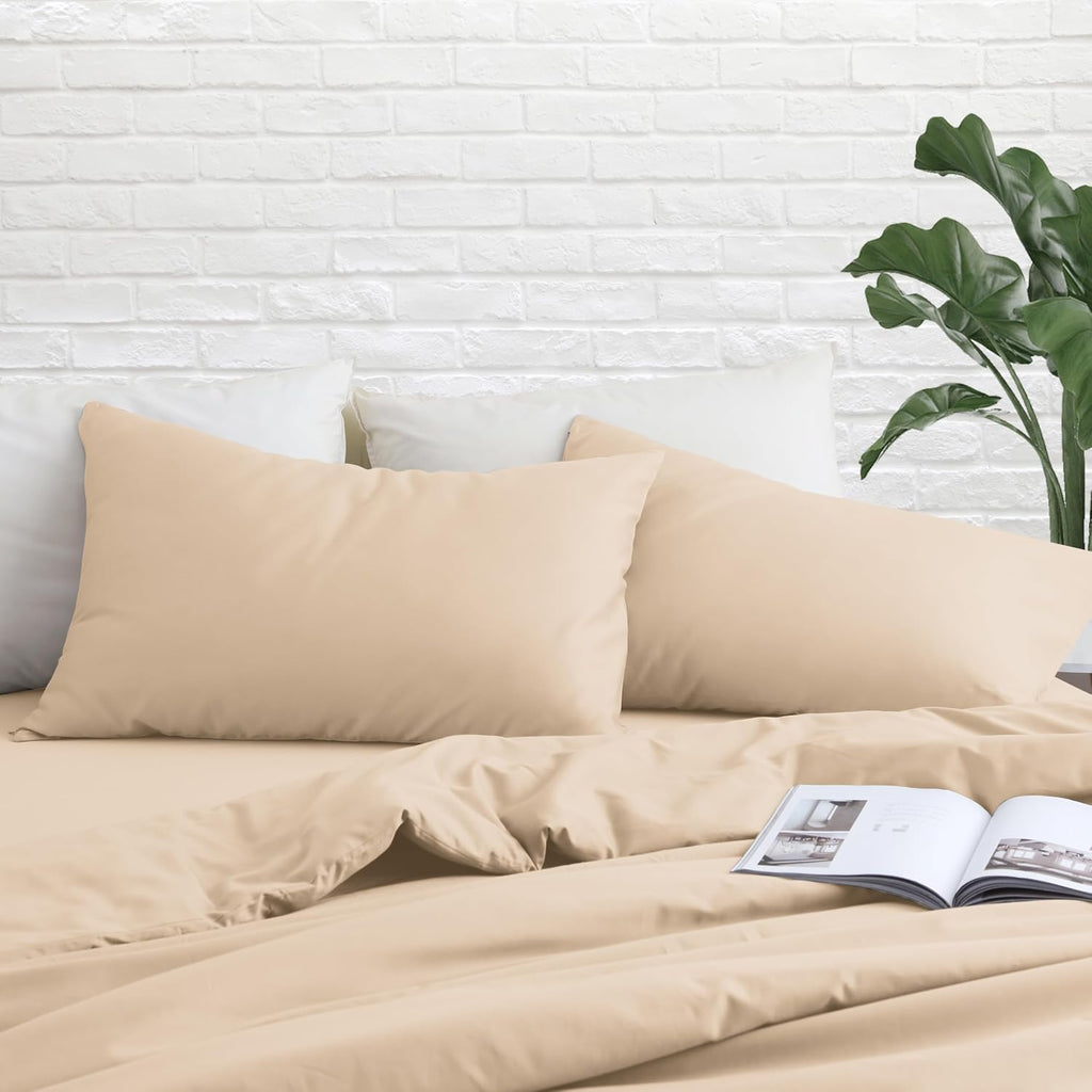ZaizaiHome Queen Size Pillow Protector Set of 2, 100% Egyptian Cotton Pillow Cases with Zipper 400 Thread Count Sateen Weave Cotton Beige P…