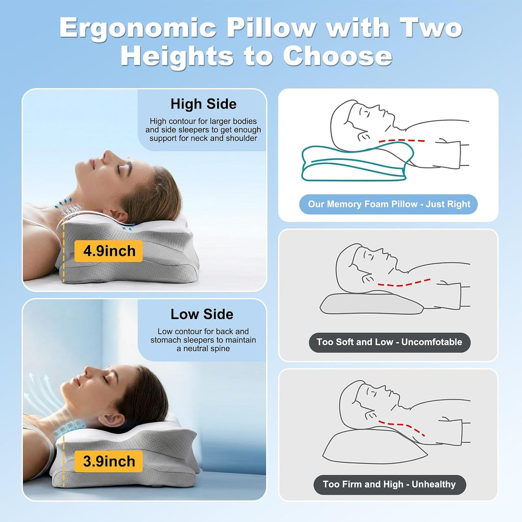VYLEETechnologyLLC VYLEE Cervical Neck Pillow for, Ergonomic Memory Foam Pillow for Neck Support, Cooling Contour Orthopedic Pillow for Si…