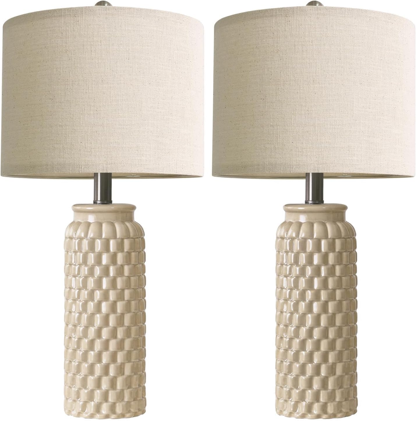 USumkky 24" Modern Ceramic Bedside Lamp Set of 2 for Bedroom Decor Farmhouse Table Lamp for Living Room Office Dorm Cream