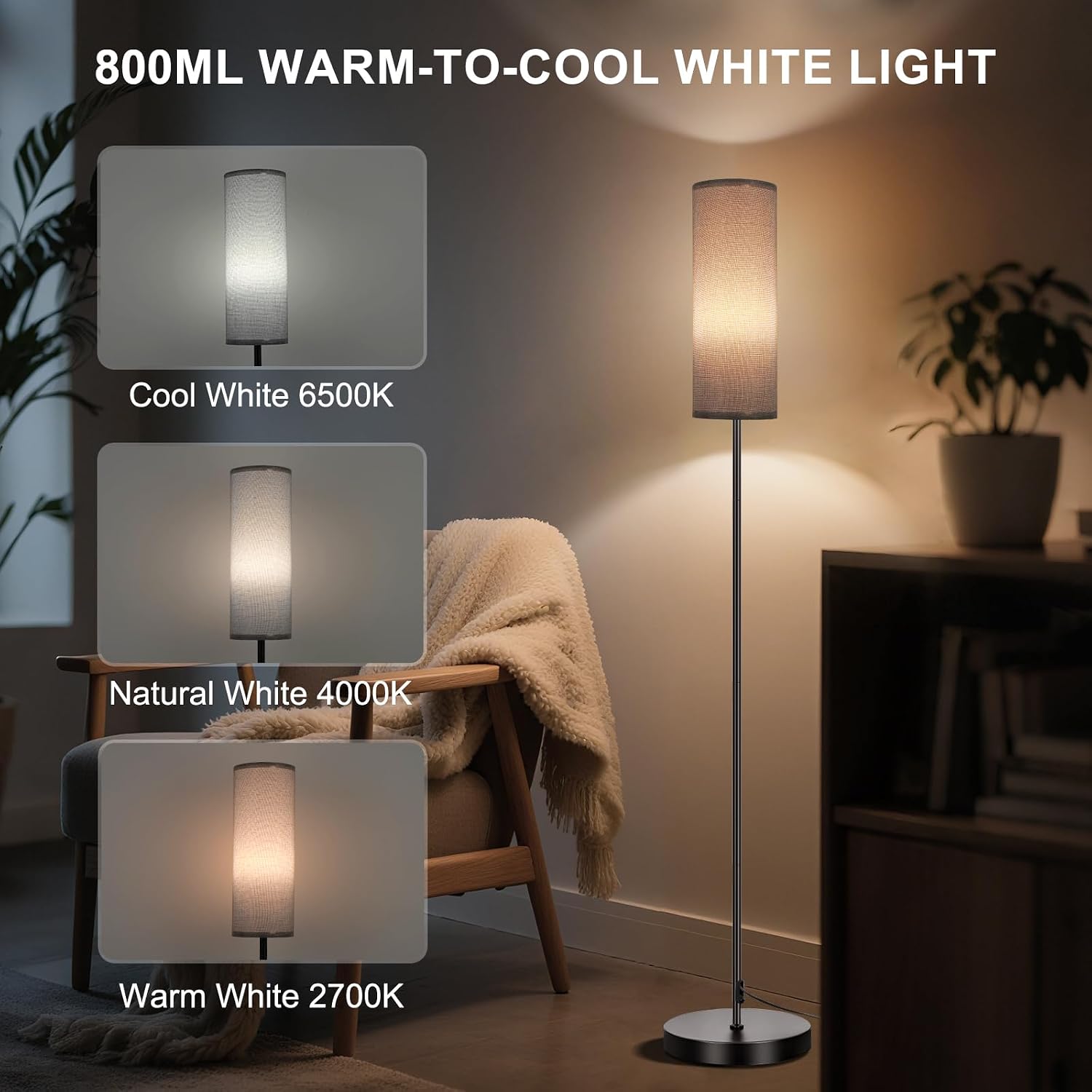 FRIDEKO HOME Gray Floor Lamps for Bedroom, Dimmable Colors Temperature & Brightness, Plug in Modern Floor Lamps for Living Room, Tall…