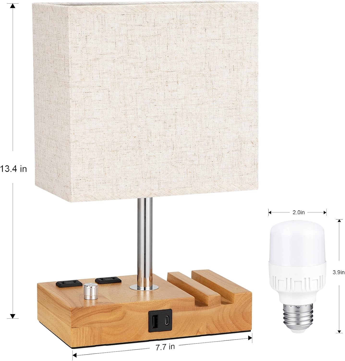 Kakanuo Fully Dimmable Nightstand Lamp for Bedroom with USB C Ports, Small Bedside Table Lamp with Charging Outlets and Phone Stands…