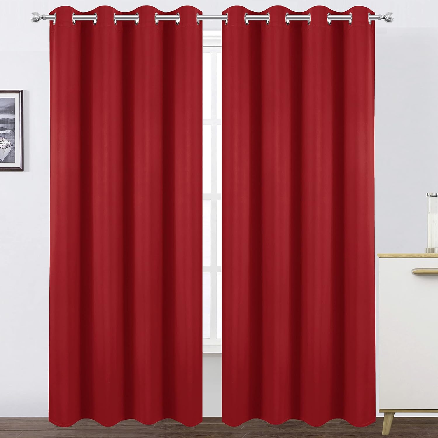 Lemomo Blackout Curtains 66 x 84 inch/Bright Red Curtains Set of 2 Panels/Thermal Insulated Room Darkening Bedroom Curtains 84 inch Red