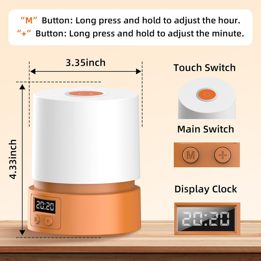 Nursery Night Light with Clock for Kids, Touch Lamp Bedside Desk Lamp, Portable Breastfeeding Night Lamp for Baby, 3 Color Stepless…