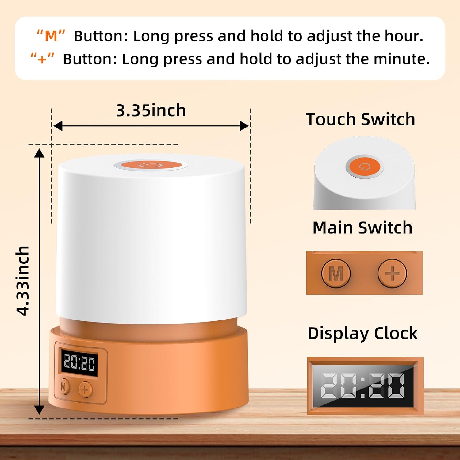 Nursery Night Light with Clock for Kids, Touch Lamp Bedside Desk Lamp, Portable Breastfeeding Night Lamp for Baby, 3 Color Stepless…