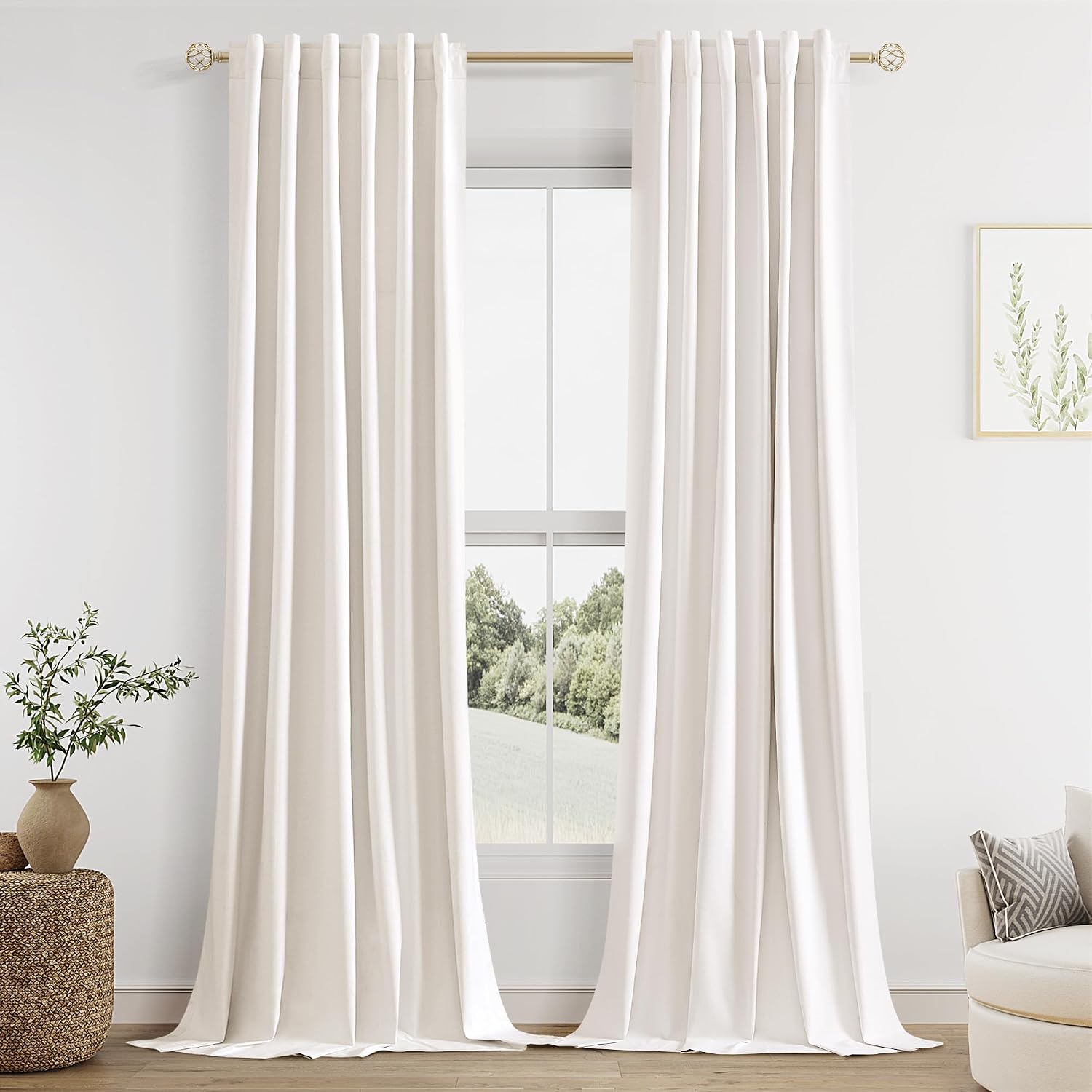 Guken 100% Blackout Linen Curtains 42 Inch Wide by 102 Inch 2 Panels Set for Living Room Bedroom Back Tab Thermal Insulated Black Out Linen…