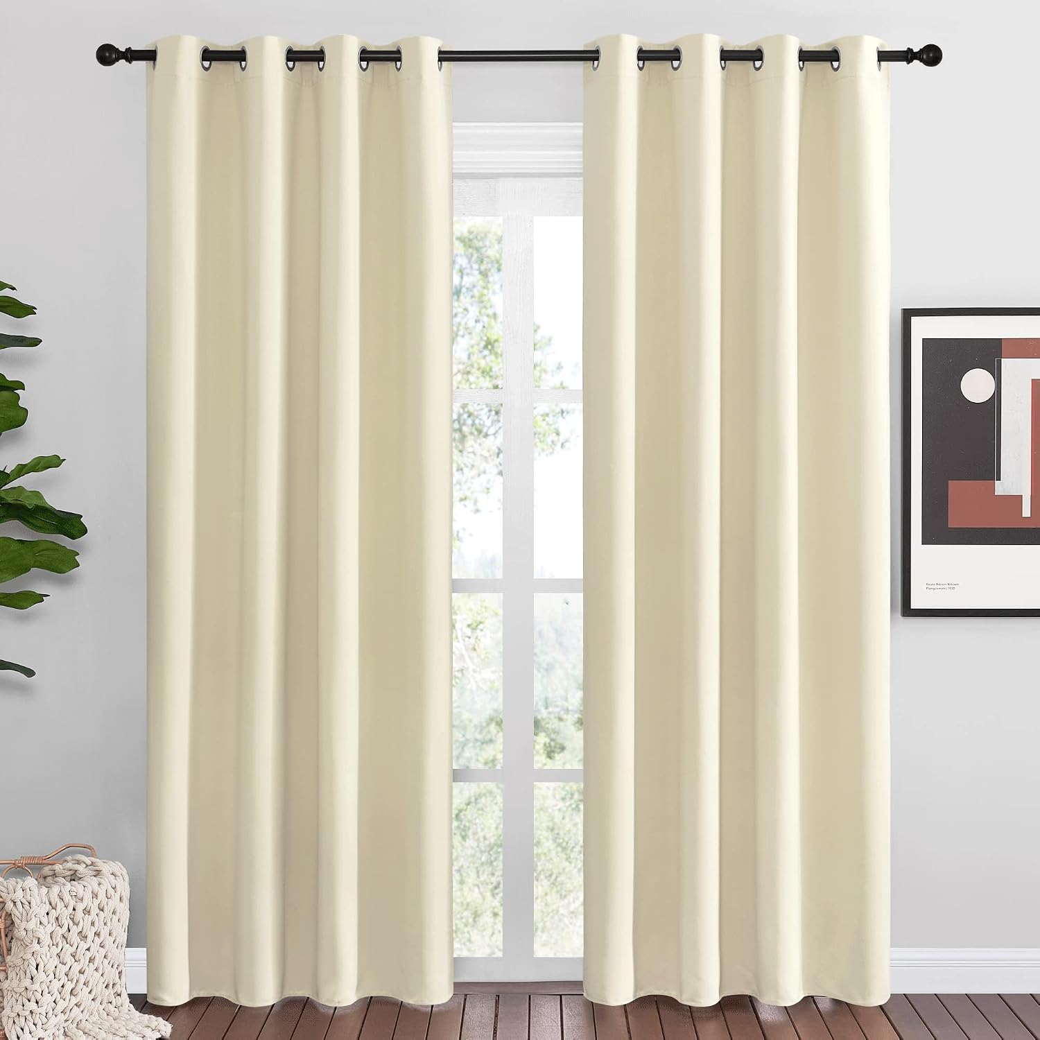 Nicetown Beige Room Darkening Curtains 86" Long for Boho Farmhouse Home Decoration, Window Treatment Total Privacy Drape Panels for Bedroom…