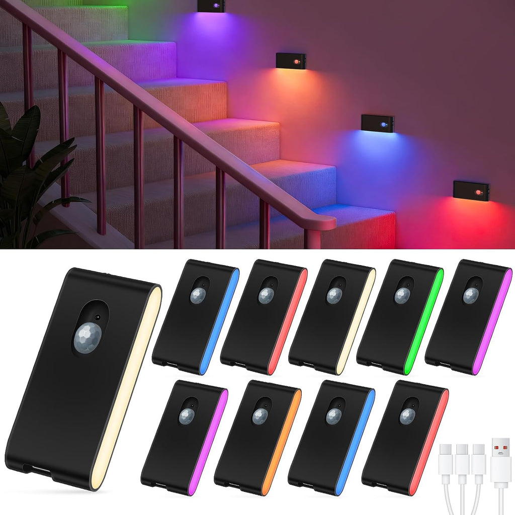Willed Motion Sensor Light Indoor, RGB & Warm White Motion Sensor Night Light, Rechargeable Stair Lights Indoor, Color Changing Night Light…