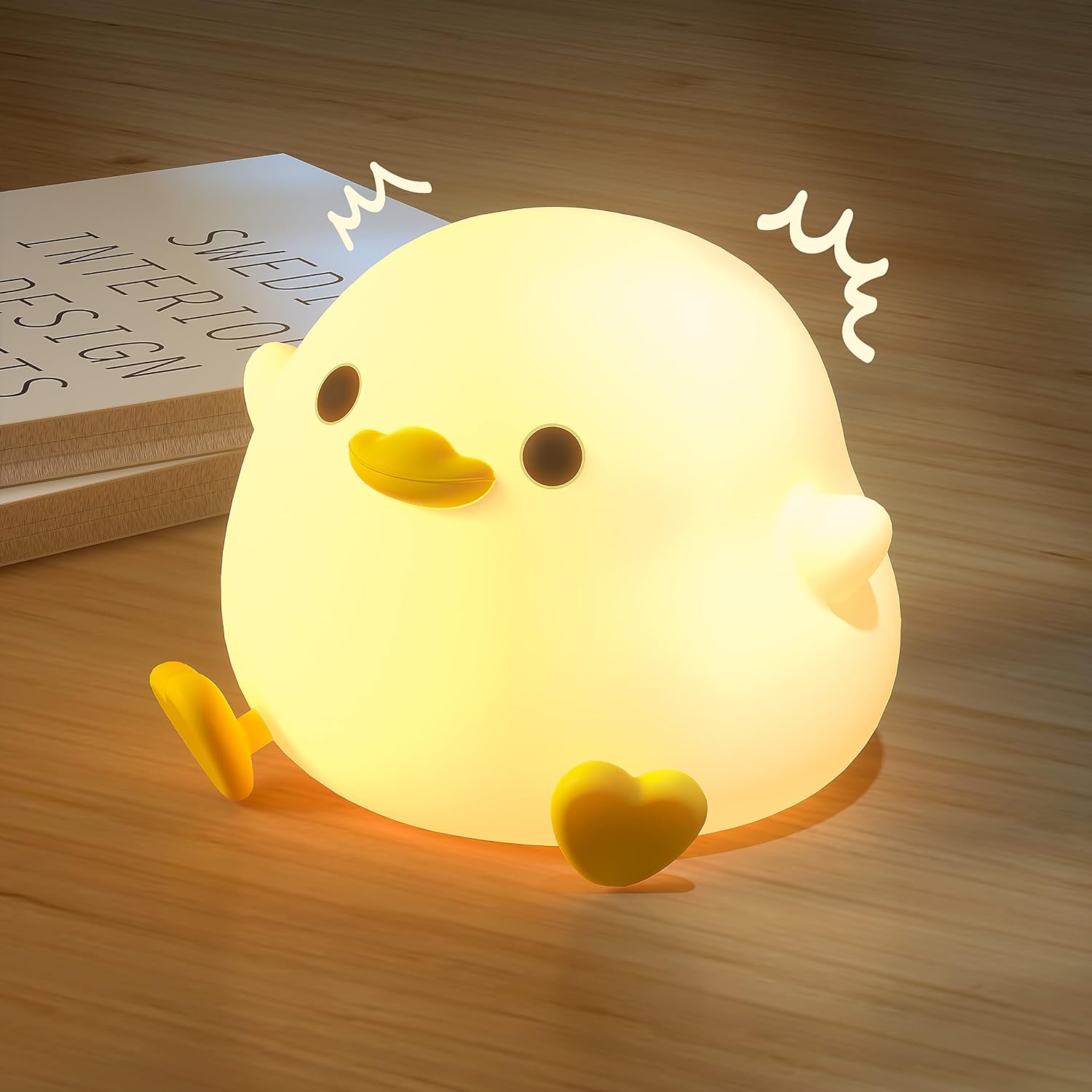 UNEEDE LED Cute Bean Duck Night Light, DoDo Duck Silicone Nursery Night Light Squishy Dimmable Rechargeable Table Bedside Lamp with Touch…